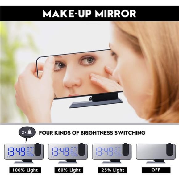 Projection Digital Alarm Clock for Bedrooms,FMRadio Alarm Clock,7.5'' DualAlarms - Picture 5 of 5